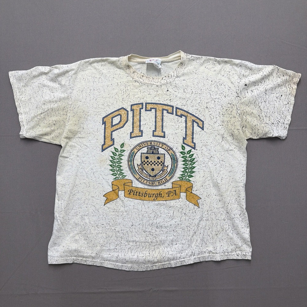 vintage pitt university Pa Distressed Stained Funky Pit Tshirt Single Stitch L